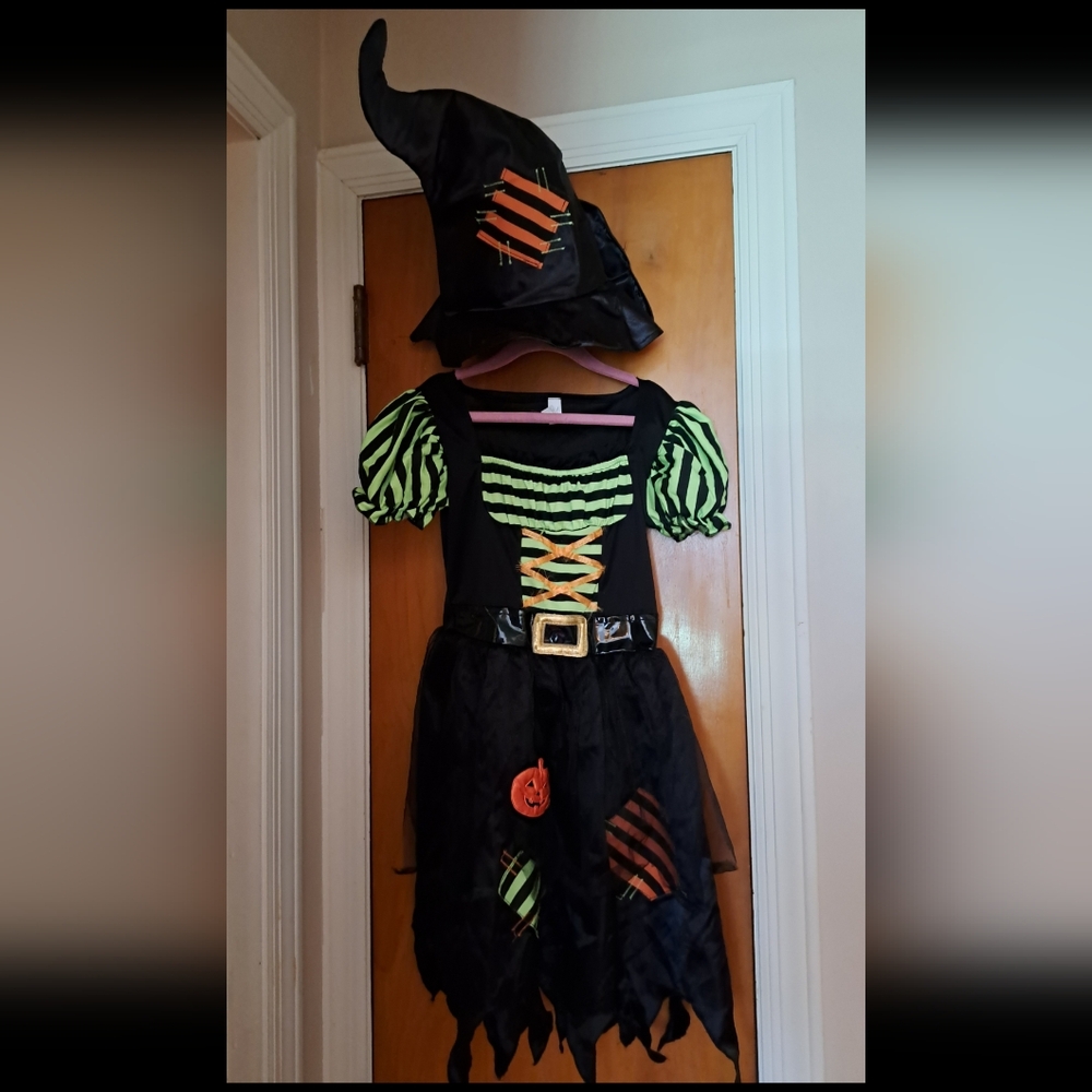 Kids Witch Costume with Hat - Black and Green